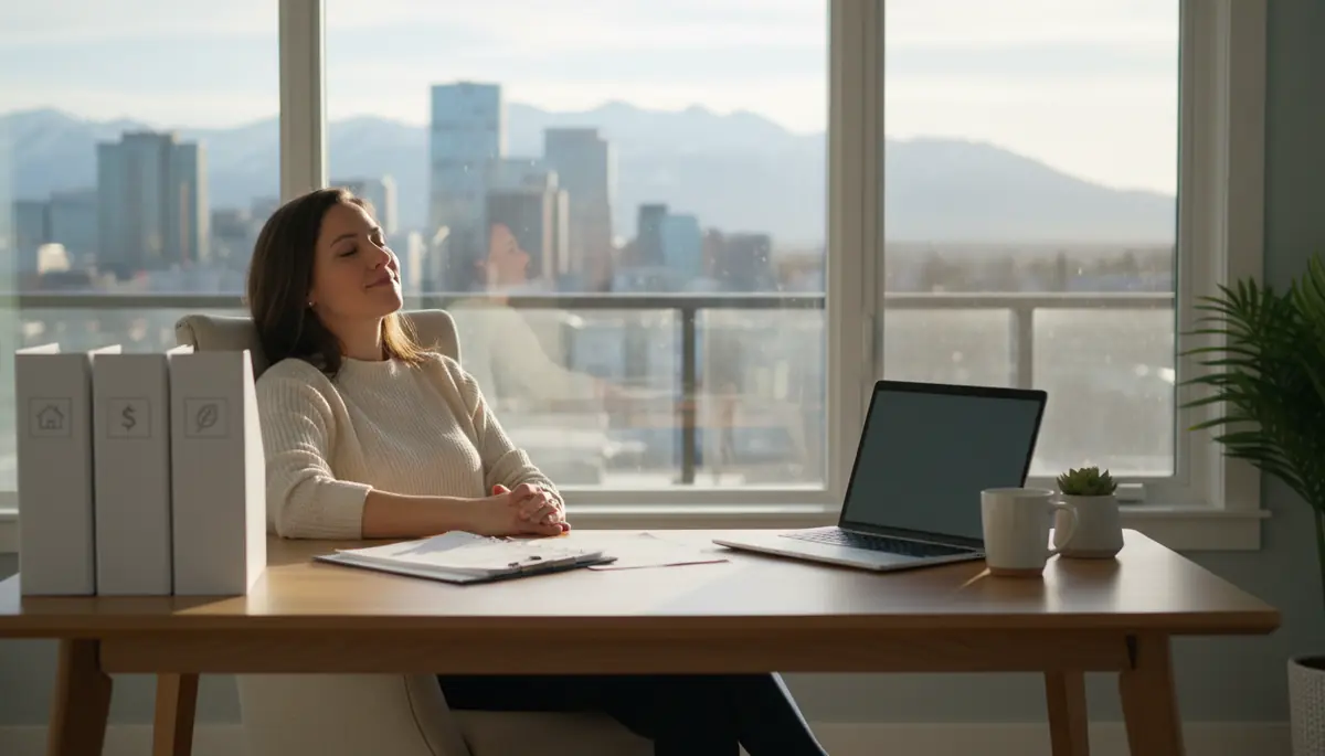 Person feeling financial relief at a clean organised desk, representing the fresh start of debt consolidation