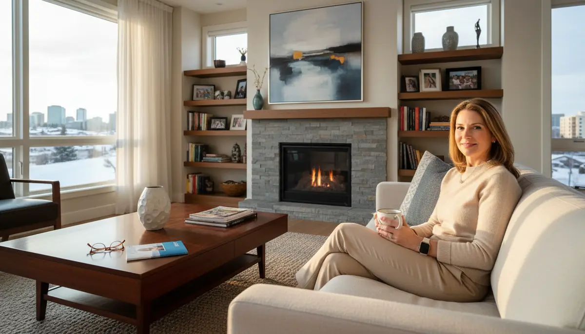 Established homeowner relaxing in a comfortable Calgary home, representing mortgage renewal confidence